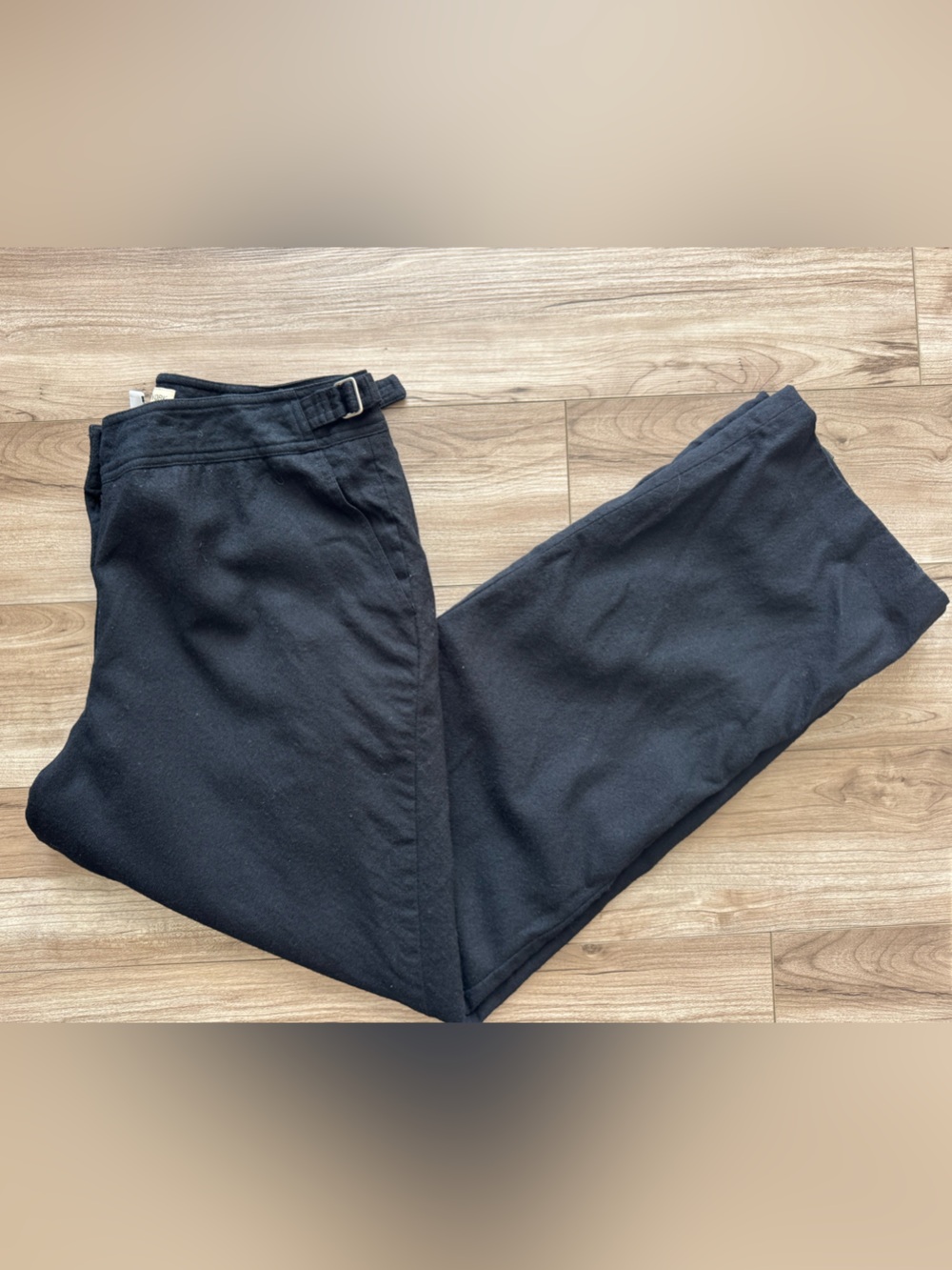 JONES NEW YORK COUNTRY Woolmark Black Pants Size 14 high-rise waist side buckles